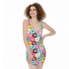 Yummy Donut Pattern Print Sleeveless Bodycon Dress