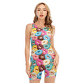 Yummy Donut Pattern Print Sleeveless One Piece Swimsuit