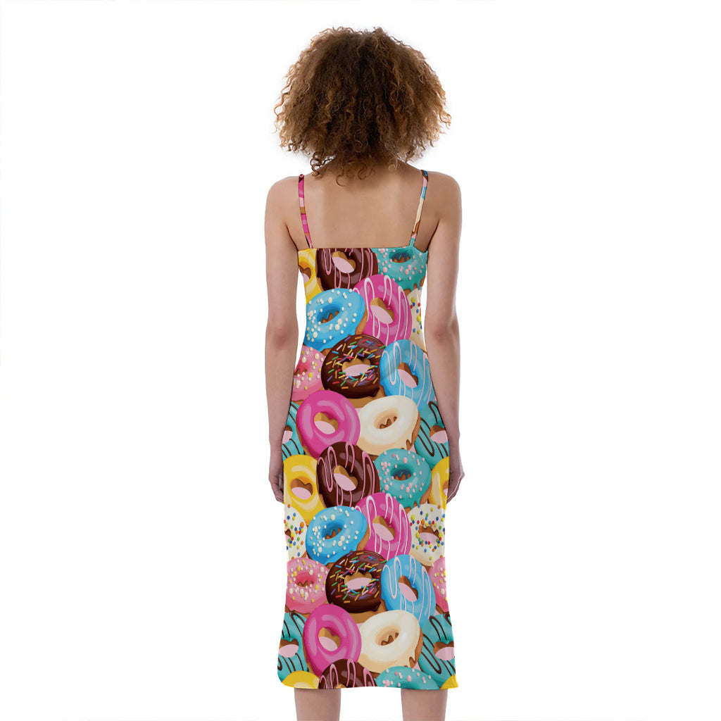 Yummy Donut Pattern Print Slim Fit Midi Cami Dress