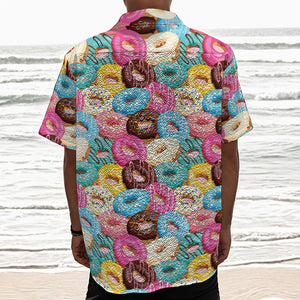 Yummy Donut Pattern Print Textured Short Sleeve Shirt