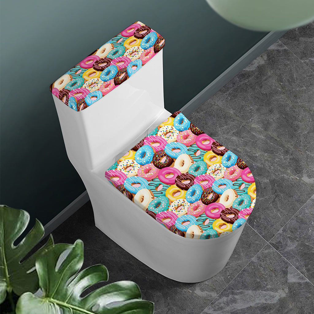 Yummy Donut Pattern Print Toilet Lid And Tank Cover Set