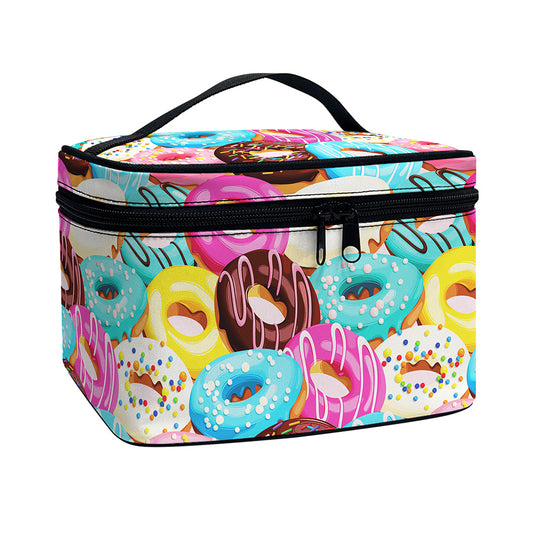 Yummy Donut Pattern Print Travel Makeup Bag