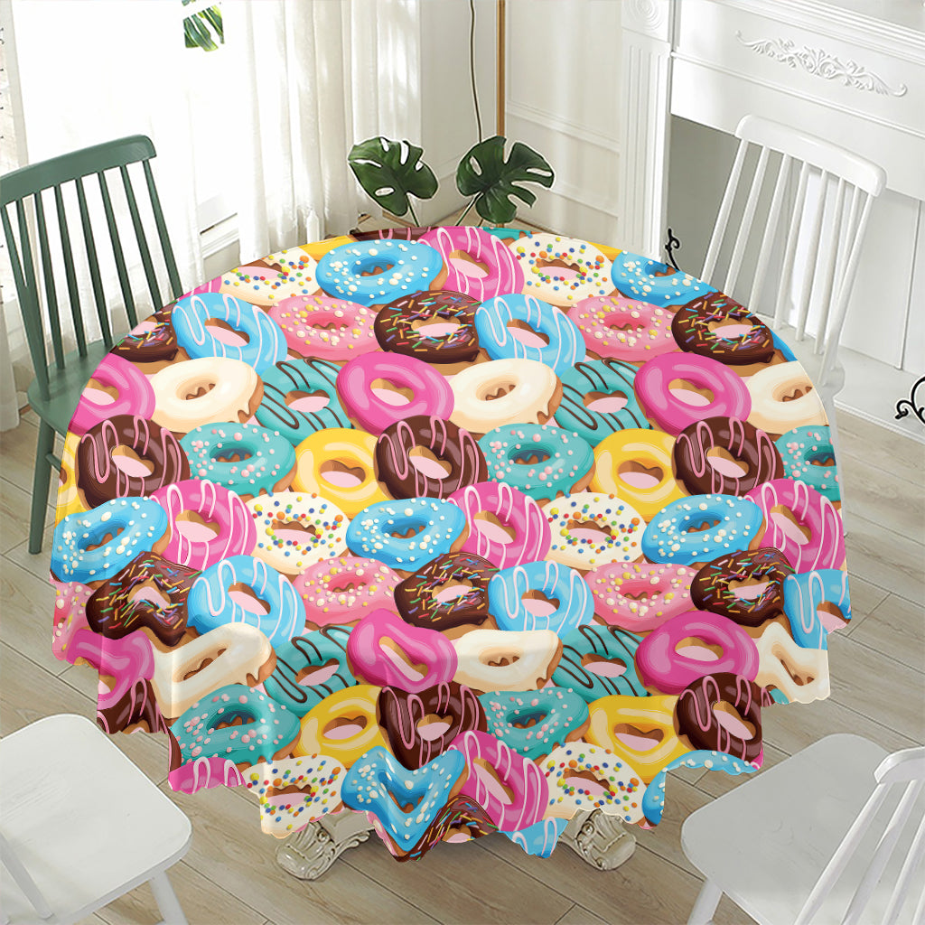 Yummy Donut Pattern Print Waterproof Round Tablecloth