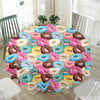 Yummy Donut Pattern Print Waterproof Round Tablecloth