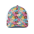 Yummy Donut Pattern Print White Mesh Trucker Hat