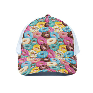 Yummy Donut Pattern Print White Mesh Trucker Cap