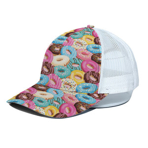 Yummy Donut Pattern Print White Mesh Trucker Cap