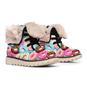 Yummy Donut Pattern Print Winter Boots