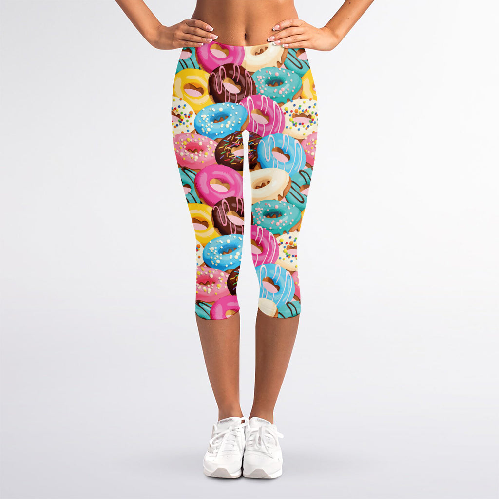 Yummy Donut Pattern Print Women's Capri Leggings