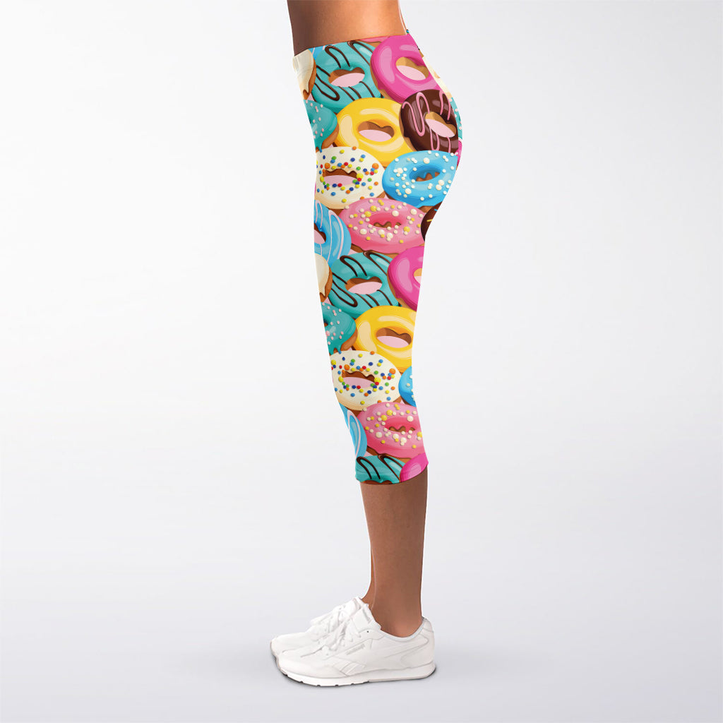 Yummy Donut Pattern Print Women's Capri Leggings