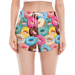 Yummy Donut Pattern Print Women's Split Running Shorts