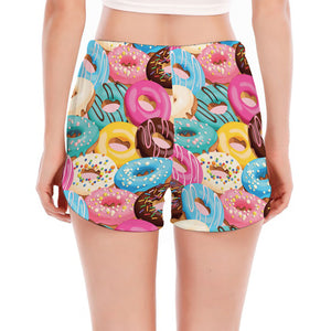 Yummy Donut Pattern Print Women's Split Running Shorts