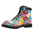Yummy Donut Pattern Print Padded Collar Lace Up Boots