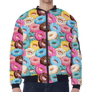 Yummy Donut Pattern Print Zip Sleeve Bomber Jacket