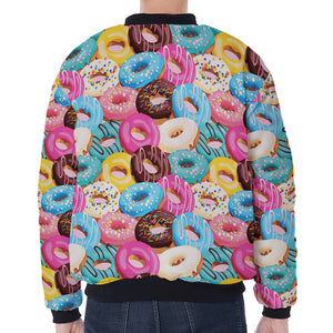 Yummy Donut Pattern Print Zip Sleeve Bomber Jacket