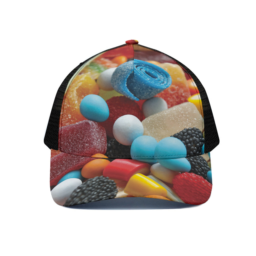 Yummy Gummy Print Black Mesh Trucker Cap