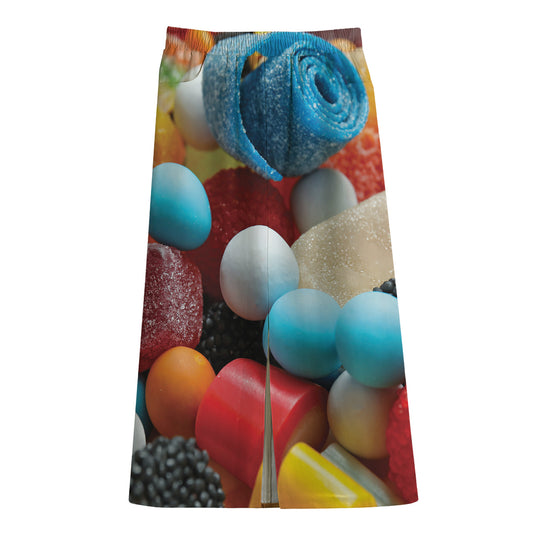 Yummy Gummy Print Cotton Front Slit Maxi Skirt