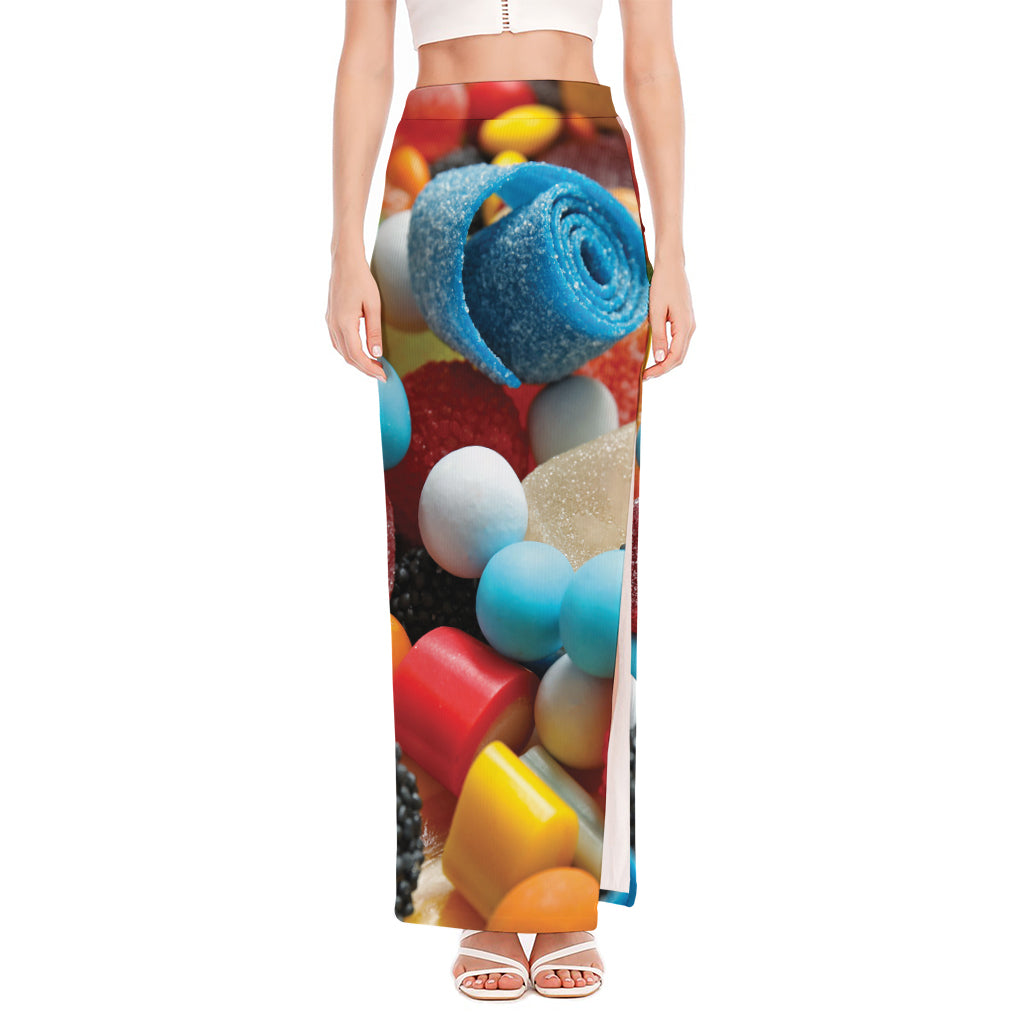 Yummy Gummy Print High Slit Maxi Skirt