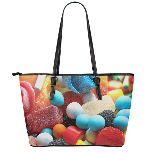 Yummy Gummy Print Leather Tote Bag