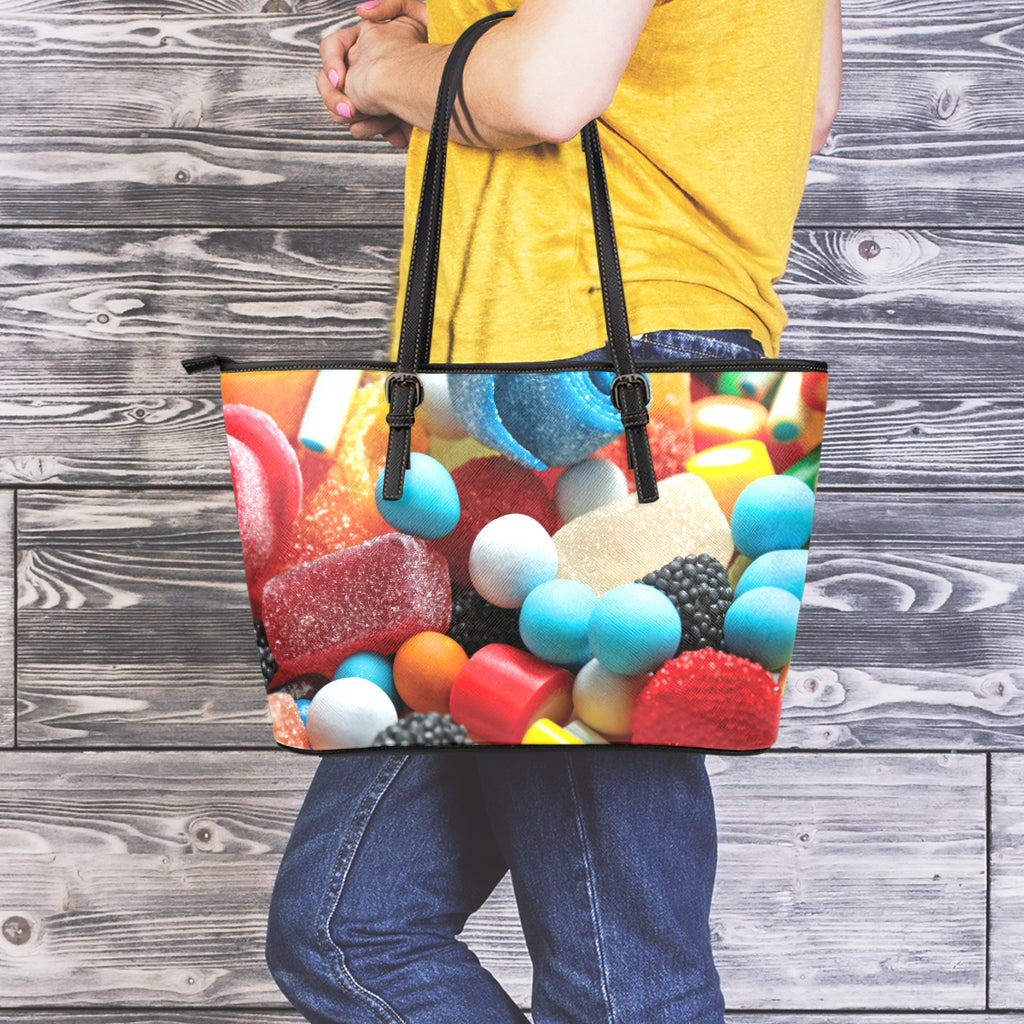 Yummy Gummy Print Leather Tote Bag