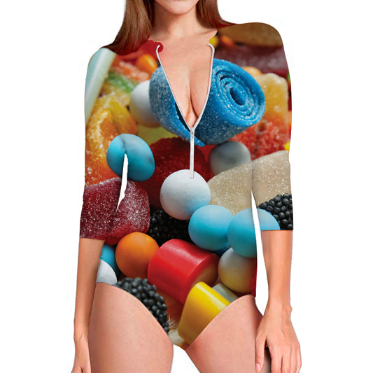 Yummy Gummy Print Long Sleeve Swimsuit