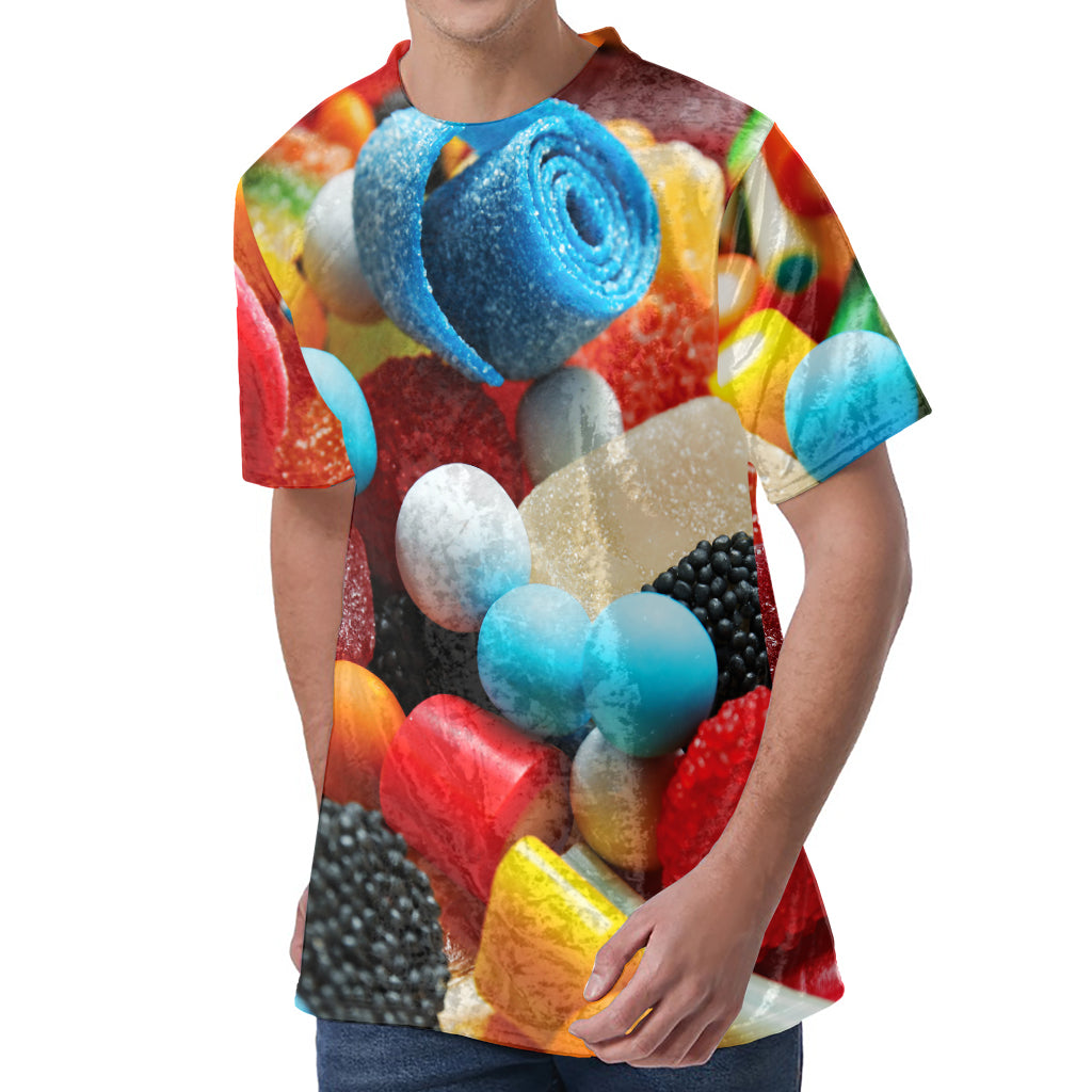 Yummy Gummy Print Men's Velvet T-Shirt