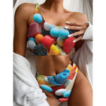 Yummy Gummy Print One Shoulder Bikini Top