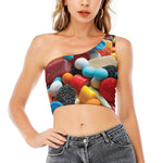 Yummy Gummy Print One Shoulder Crop Top