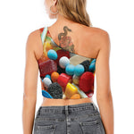 Yummy Gummy Print One Shoulder Crop Top