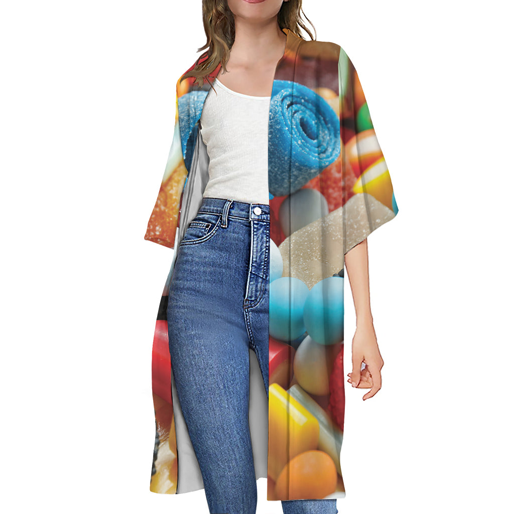 Yummy Gummy Print Open Front Beach Cover Up