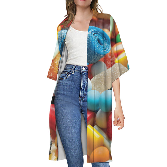 Yummy Gummy Print Open Front Beach Cover Up