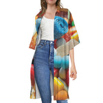 Yummy Gummy Print Open Front Beach Cover Up