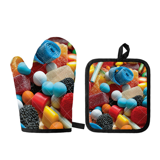 Yummy Gummy Print Oven Mitt And Pot Holder Set