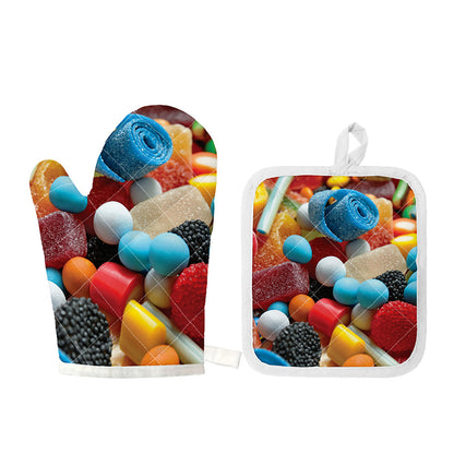 Yummy Gummy Print Oven Mitt And Pot Holder Set