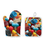 Yummy Gummy Print Oven Mitt And Pot Holder Set