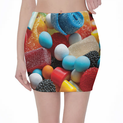 Yummy Gummy Print Pencil Mini Skirt