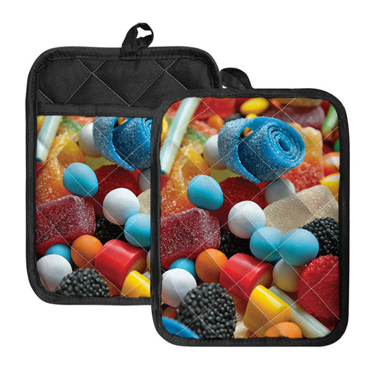 Yummy Gummy Print Pot Holders With Pocket