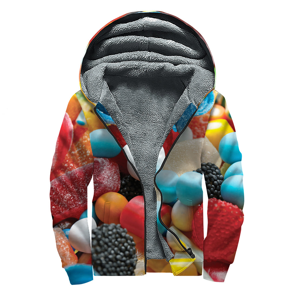 Yummy Gummy Print Sherpa Lined Zip Up Hoodie