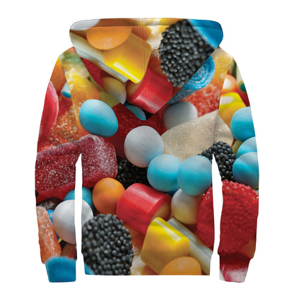 Yummy Gummy Print Sherpa Lined Zip Up Hoodie