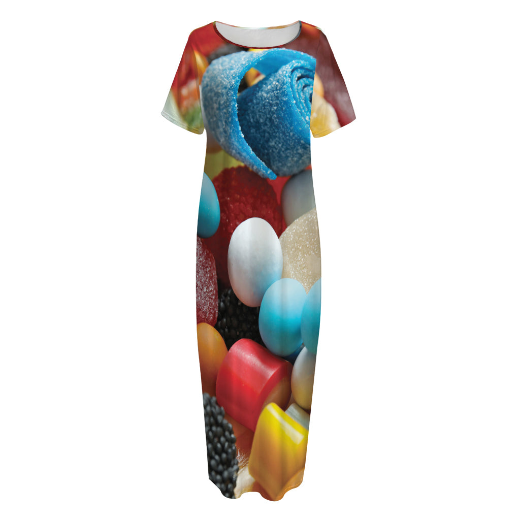 Yummy Gummy Print Short Sleeve Long Nightdress