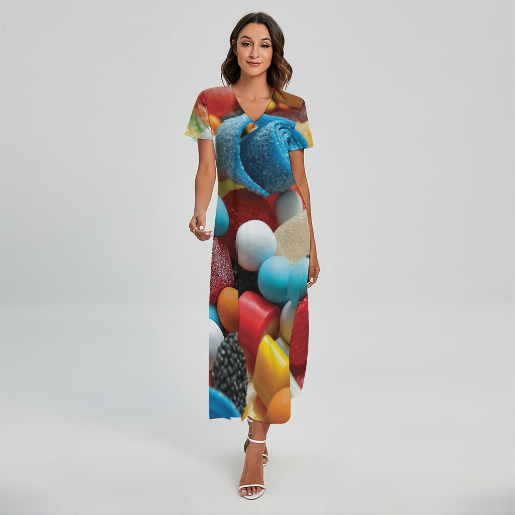 Yummy Gummy Print Short Sleeve Maxi Dress