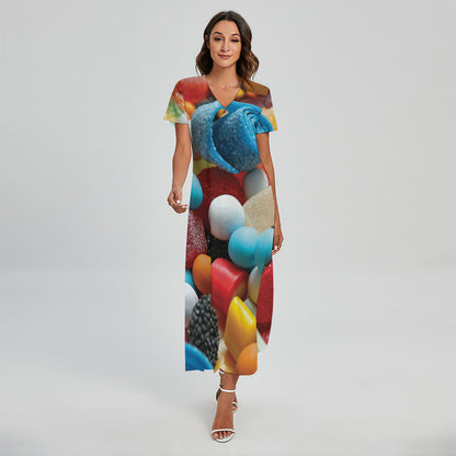 Yummy Gummy Print Short Sleeve Maxi Dress