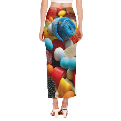 Yummy Gummy Print Side Slit Maxi Skirt