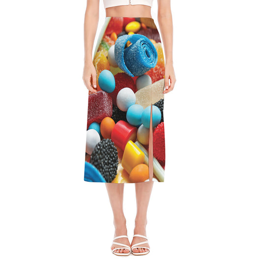 Yummy Gummy Print Side Slit Midi Skirt