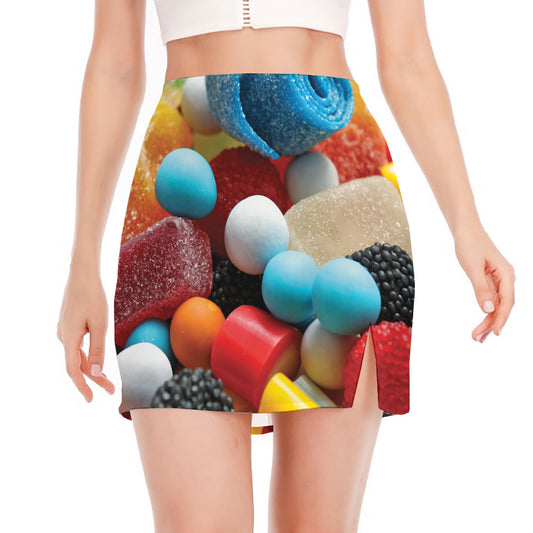 Yummy Gummy Print Side Slit Mini Skirt