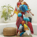 Yummy Gummy Print Silk V-Neck Kaftan Dress