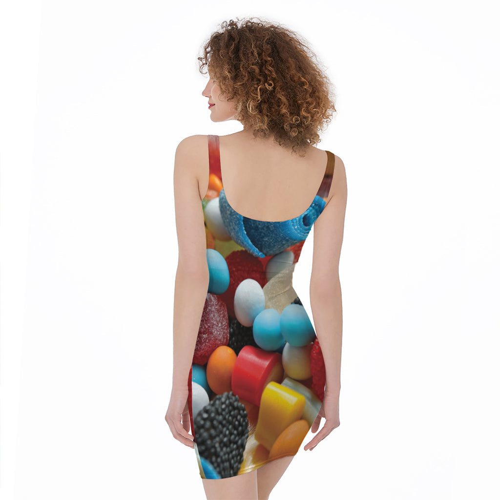Yummy Gummy Print Sleeveless Bodycon Dress