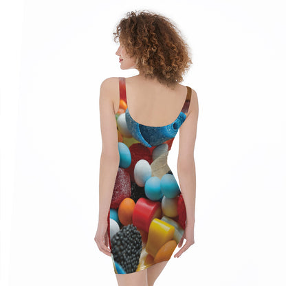 Yummy Gummy Print Sleeveless Bodycon Dress