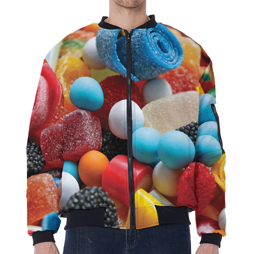 Yummy Gummy Print Zip Sleeve Bomber Jacket