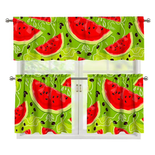 Yummy Watermelon Pieces Pattern Print 3 Piece Kitchen Curtains